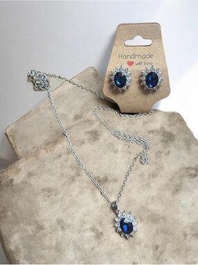 Handmade Silver Necklace with Deep Blue Crystal Pendant